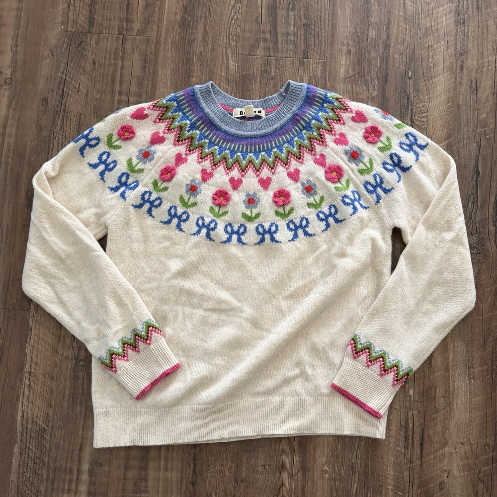 Boden Sweater Edie Fair Isle Jumper Size Medium 3D Floral Wool Alpaca Knit